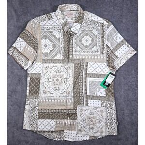 Guess Button Down Shirt Mens Large Green NEW Patchwork Tile Slim Fit M3YH47WD4Z2